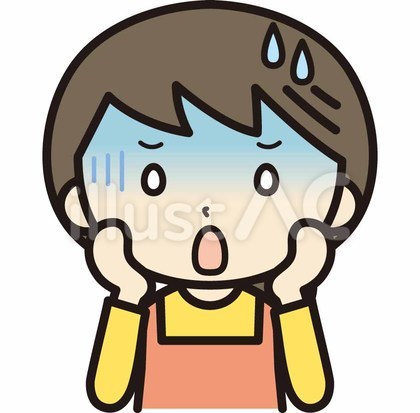 ショックを受けているエプロン姿の女性