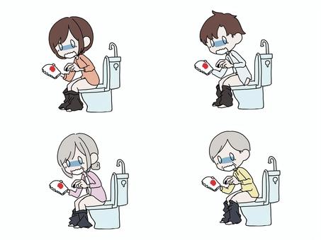 出血（下血）でびっくりしている人セット 出血,びっくり,老若男女,トイレ,セット,血,驚く,女性,男性,シニアのイラスト素材
