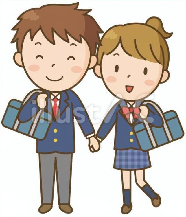手をつなぐ中高校生の男の子と女の子 手をつなぐ,中学生,高校生のイラスト素材