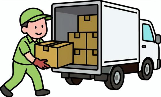 カーキ作業員の積み込み作業です。 運搬,トラック,シンプル,荷物,積み込み,車両,物流,荷台,運送,荷役のイラスト素材