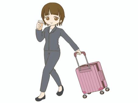 出張　女性１ 女性,旅行,旅,ビジネス,出張,会社員,サラリーマン,スーツケース,キャリーバック,荷物のイラスト素材