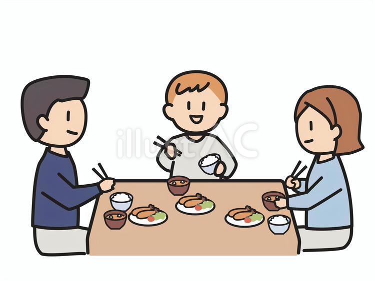 食卓を囲む家族のイラスト 食卓,食事,夕食のイラスト素材
