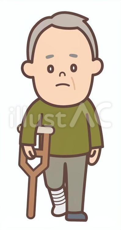 骨折したおじいさん 骨折,松葉杖,不健康のイラスト素材