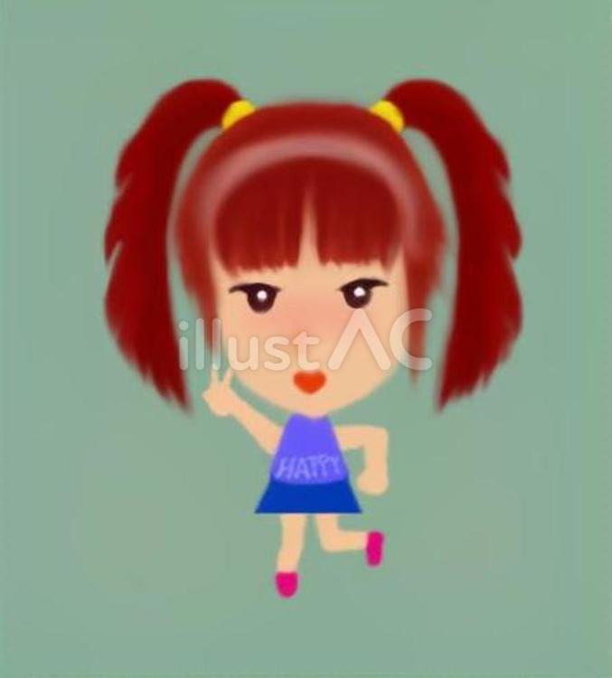 がきんちょ ツインテール,女児,ピースサインのイラスト素材