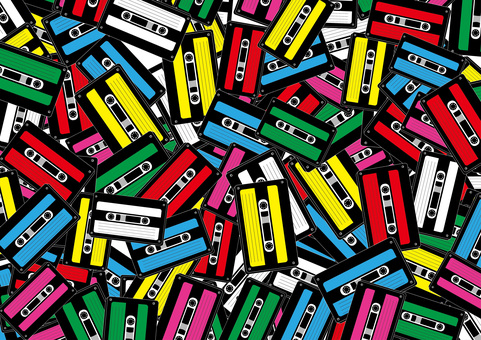 カセットテープ沢山 カセットテープ,沢山,音楽,録音,ラベル,レトロ,カラフル,背景,a4のイラスト素材