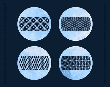 マーブル和柄の青白円形バッジ マーブル和柄の青白円形バッジ マーブル,フレーム,見出し,バッジ,アイコン,円形,サークル,デザイン,エレメント,流体のイラスト素材