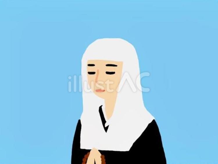 尼さん(背景水色) 尼,僧侶,住職のイラスト素材