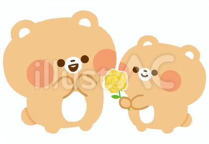 黄色い薔薇をプレゼントするくま