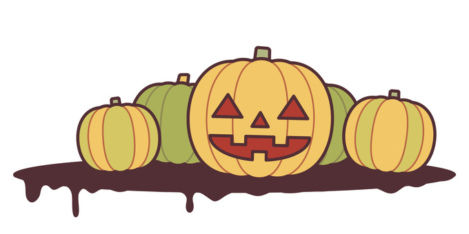 ジャックオランタンとかぼちゃ ハロウィン,ジャックオランタン,かぼちゃ,かぼちゃオバケ,不気味,シンプル,秋,10月,イベント,行事のイラスト素材