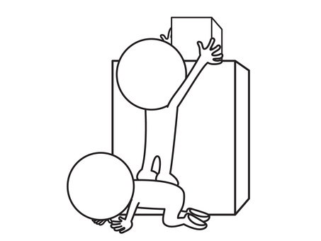 高い所の物を取る二人で 棒人間,箱,二人,線画,シンプル,ゆるいのイラスト素材