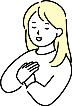 胸に手をあてる女性 人物,女性,アイコン,シンプル,線画,かわいい,おしゃれ,フラット,ホッ,胸に手のイラスト素材