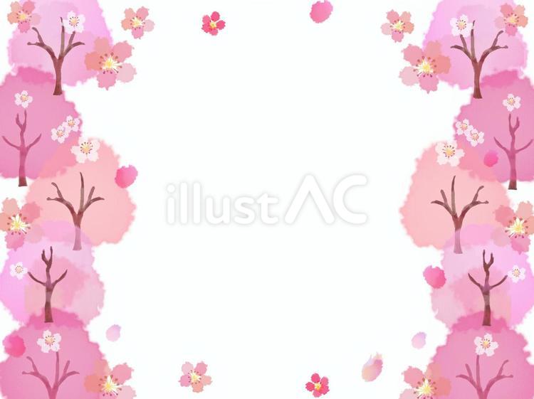桜並木のフレーム 桜,桜並木,水彩のイラスト素材