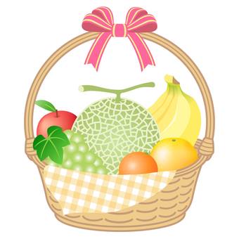 フルーツ盛り合わせギフト フルーツ盛り合わせギフト 果物,食べ物,盛る,バスケット,贈り物,お見舞い,リボン,お祝い,白背景,メロンのイラスト素材