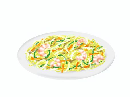 カレービーフン ビーフン,カレー味,炒め物,ライスヌードル,米粉,麺,五目,具材,ピーマン,エビのイラスト素材