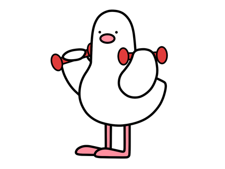筋トレをするハト 鳩,鳥,動物,筋トレ,ダンベル,ダイエット,運動のイラスト素材