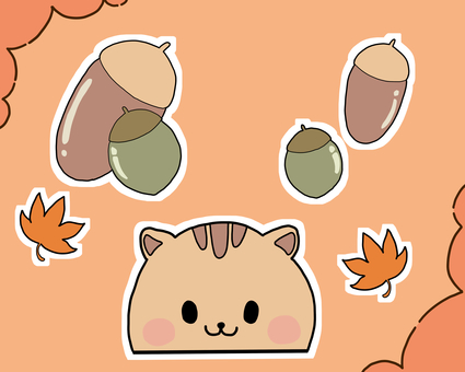 リスとドングリともみじ