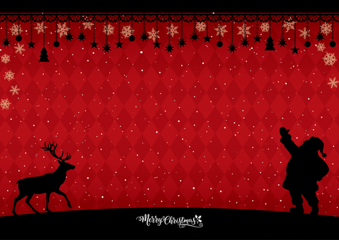 クリスマス背景-5（A4横） クリスマス,背景,シルエット,トナカイ,サンタ,サンタクロース,リース,飾り,雪の結晶,雪のイラスト素材