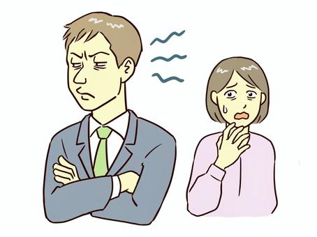 不機嫌ハラスメント 不機嫌ハラスメント,不機嫌,フキハラ,モラルハラスメント,モラハラ,職場,家庭,男性,女性,スーツのイラスト素材