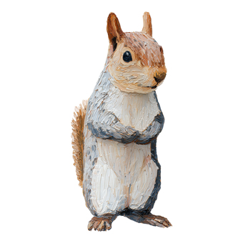 厚塗りなリスのイラスト 冬,絵画風,背景白,素材,イラスト,リス,栗鼠,動物,小動物,森の動物のイラスト素材