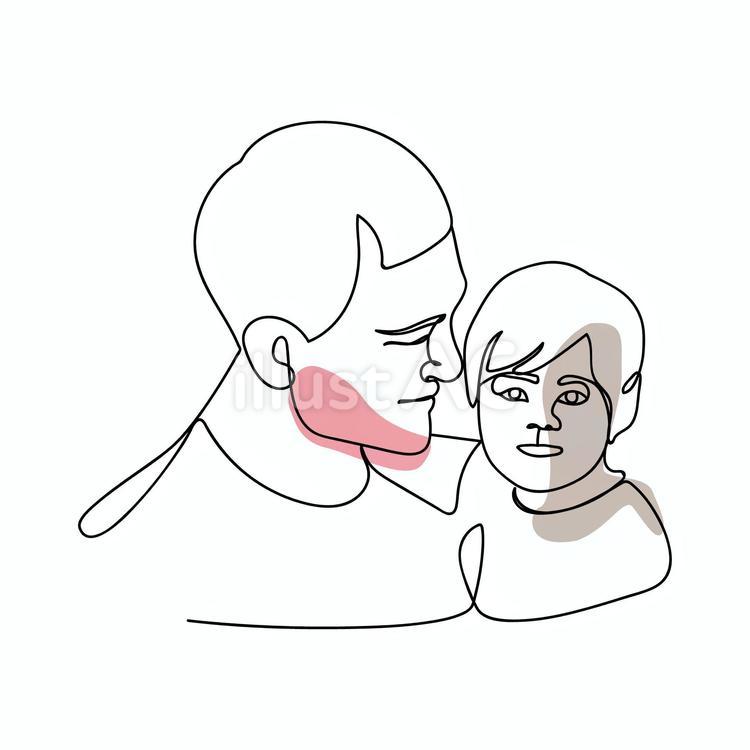 並んでいるお父さんと息子 ラインアート,お父さん,親子のイラスト素材