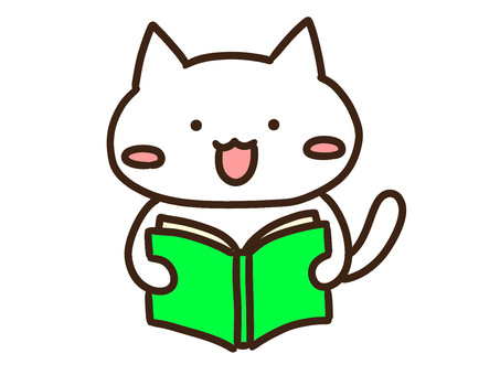 宿題で教科書を音読するかわいい白ねこ 宿題,教科書,音読,勉強,ねこ,学習,読書,本,学校,授業のイラスト素材