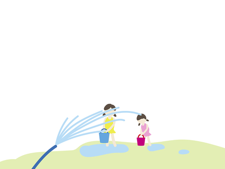 水遊び 夏休み,水遊び,夏,子供,ホース,バケツのイラスト素材