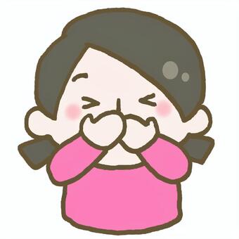 両手で口を抑えて目をつぶる子ども こども,子ども,口,おさえる,覆う,手,両手,塞ぐ,すっぱい,苦しいのイラスト素材