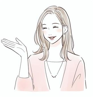 笑顔で案内する女性 笑顔で案内する女性 人物,女性,笑顔,こちら,手,案内,説明,見せる,指す,示すのイラスト素材