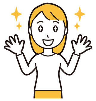  ロングヘア女性(黄)-110-バスト 嬉しい,女性,女の子,人物,かわいい,喜ぶ,感動,笑顔,やったー,表情のイラスト素材