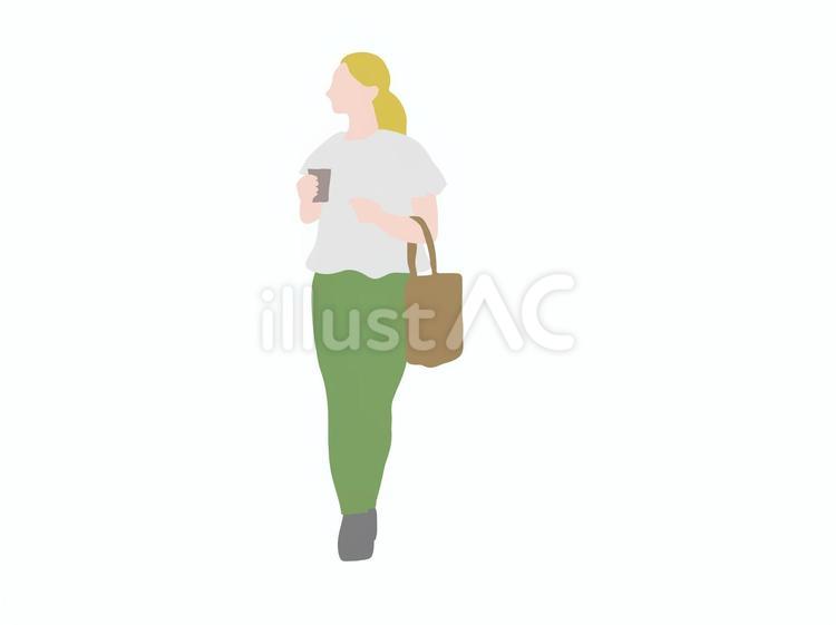 コーヒーを持って歩く白人女性 女性,コーヒー,歩くのイラスト素材