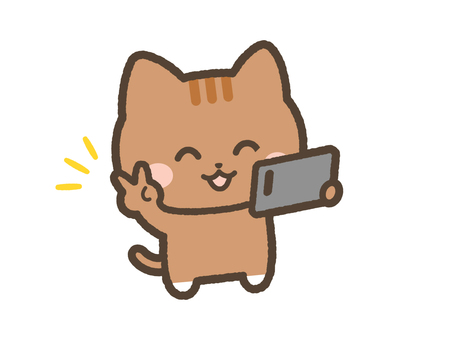 自撮りでピースするねこ（茶トラ） ねこ,スマホ,自撮りのイラスト素材