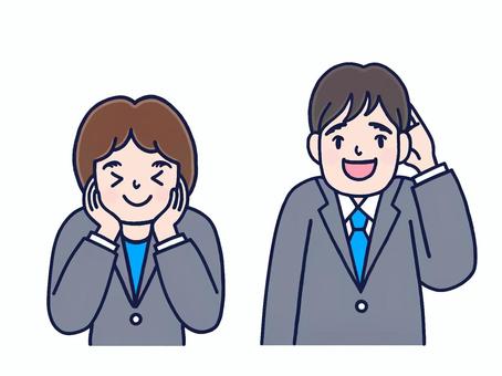 照れる男女のビジネスマン 照れる,男女,ビジネスマン,二人,男性,女性,会社員,社会人,笑顔,恥ずかしがるのイラスト素材