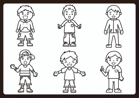 男の子 子ども,男の子,上半身,人物,かわいい,人,小学生,モノクロのイラスト素材