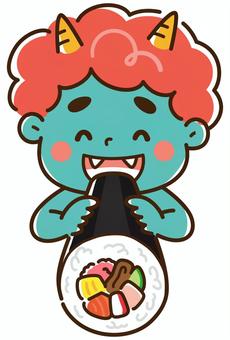 恵方巻を食べる青鬼の子ども 恵方巻を食べる青鬼の子ども かわいい,青,シンプルのイラスト素材