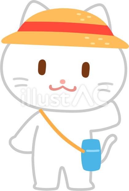 麦わら帽子をかぶった猫