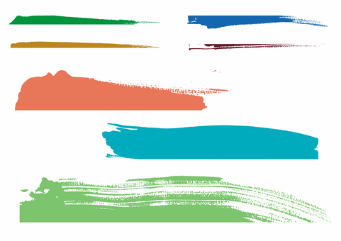 筆タッチいろいろな形の素材 筆タッチ,曲線,直線,カラー,シルエット,かすれ,手描き,勢い,和風,和デザインのイラスト素材