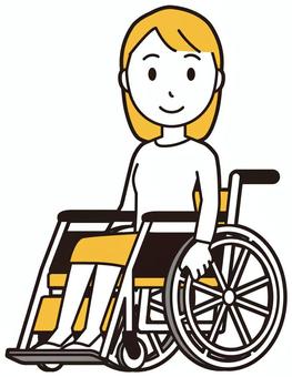  ロングヘア女性(黄)-292-全身 車いす,女性,女の子,人物,かわいい,障害者,車椅子,座る,写真撮影,撮影のイラスト素材