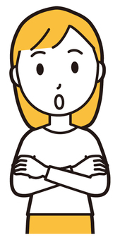 腕を組んで考えている若い女性 考える,女性,女の子,人,ロングヘア,若い,腕組み,思案,悩む,迷うのイラスト素材