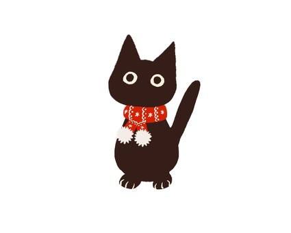 黒ねこ23 猫,黒猫,動物,ペット,手書き,ナチュラル,かわいい,クリスマス,マフラー,赤のイラスト素材