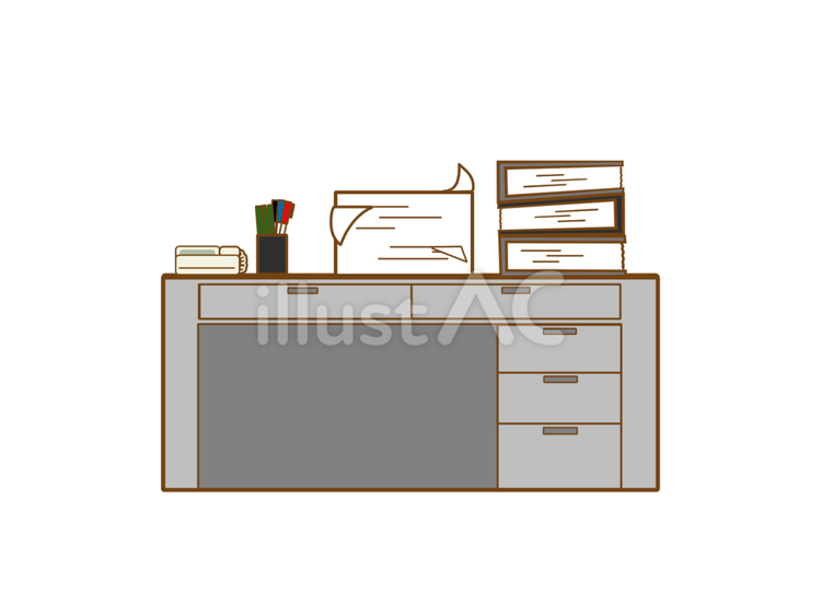 ちょっと昔のデスク オフィス,ビジネス,仕事のイラスト素材