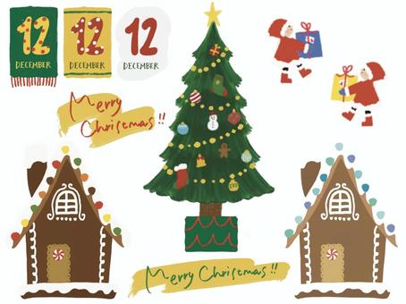 クリスマス 素材集 A クリスマス 素材集 A クリスマス,セット,手描き,冬,ホリデー,かわいい,アイコンセット,ジンジャーブレッドハウス,背景透過,オーナメントのイラスト素材