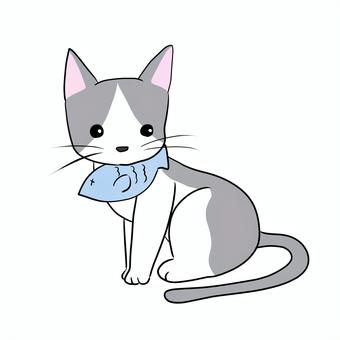 魚をくわえた猫 ねこ,動物,ペット,はちわれ,魚,おすわりのイラスト素材
