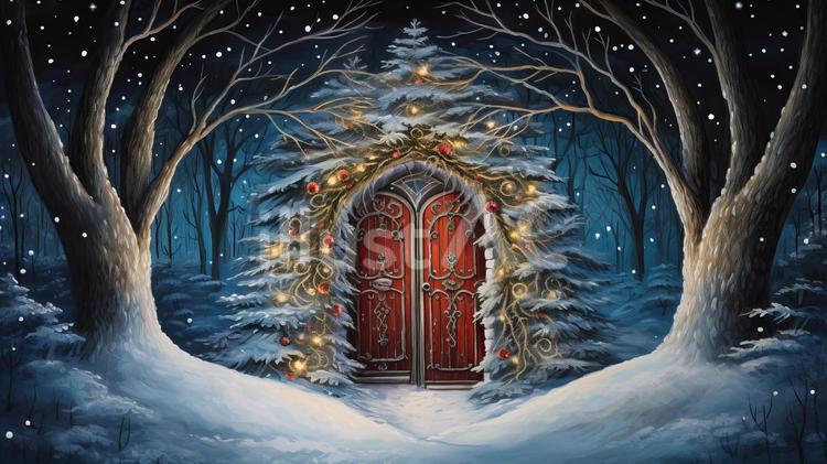 クリスマスに現れる魔法の扉 クリスマス,背景,おとぎ話のイラスト素材
