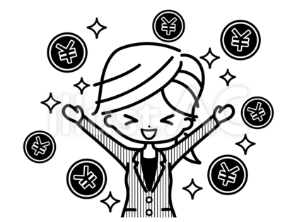 お金を手に入れた女性・スーツ2(白黒)