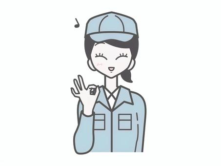 作業員女性｜OK 女性,作業員,上半身,シンプル,かわいい,ベクター,おしゃれ,作業着,製造業,スタッフのイラスト素材
