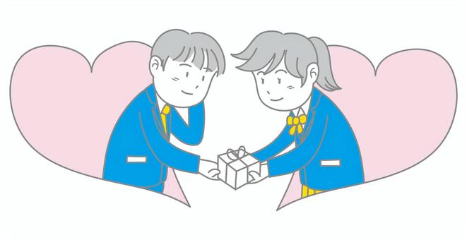 プレゼントを渡す男の子と女の子 バレンタイン,クリスマス,告白,プレゼント,ハート,手渡し,恋人,恋,学生,好きのイラスト素材