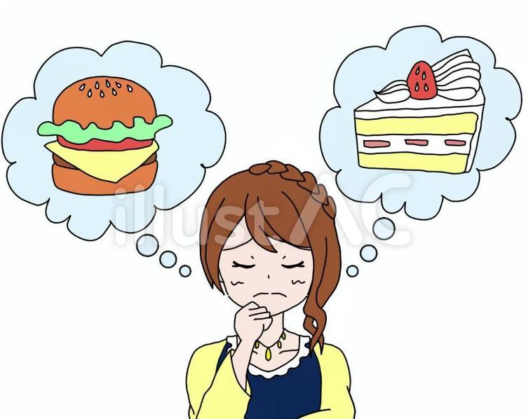私服の女性4（間食-悩む） ダイエット,女の子,おやつのイラスト素材