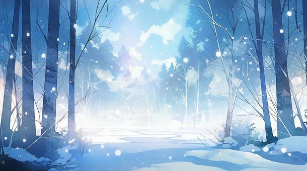 Illustration, una foresta, neve, cadere, 