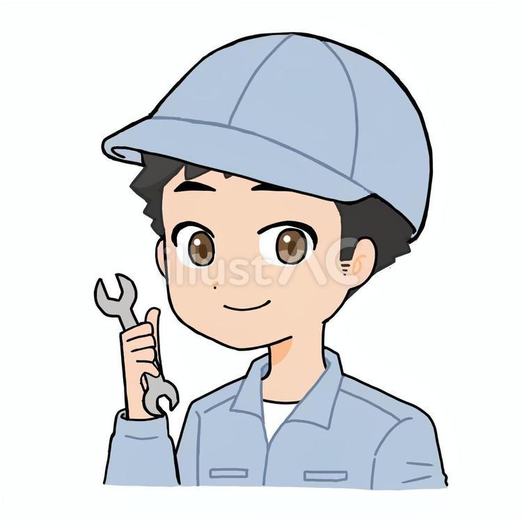 工具を持っている作業服の男性 男性,作業服,帽子のイラスト素材