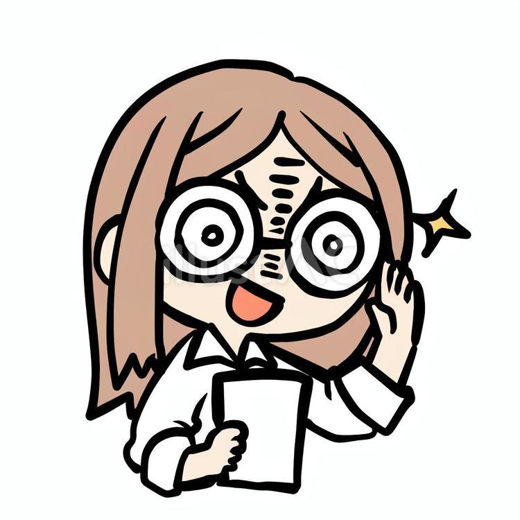 企む瓶底眼鏡女性 瓶底眼鏡,企む,怪しいのイラスト素材